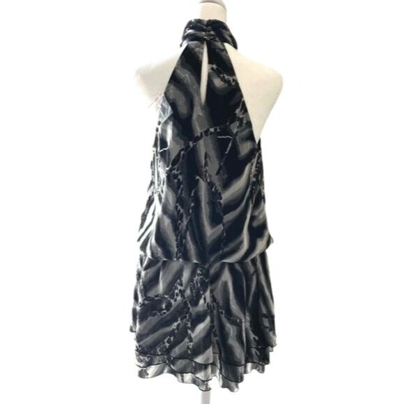 Venus Zebra Print Collar Halter Drop Waist Sleeveless Mini Dress US Size 6 - Picture 3 of 10